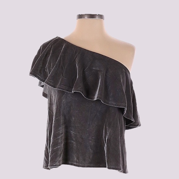 Ten Sixty Sherman Nordstrom Gray Velour One Shoulder Ruffle Top Size XS - Picture 1 of 7